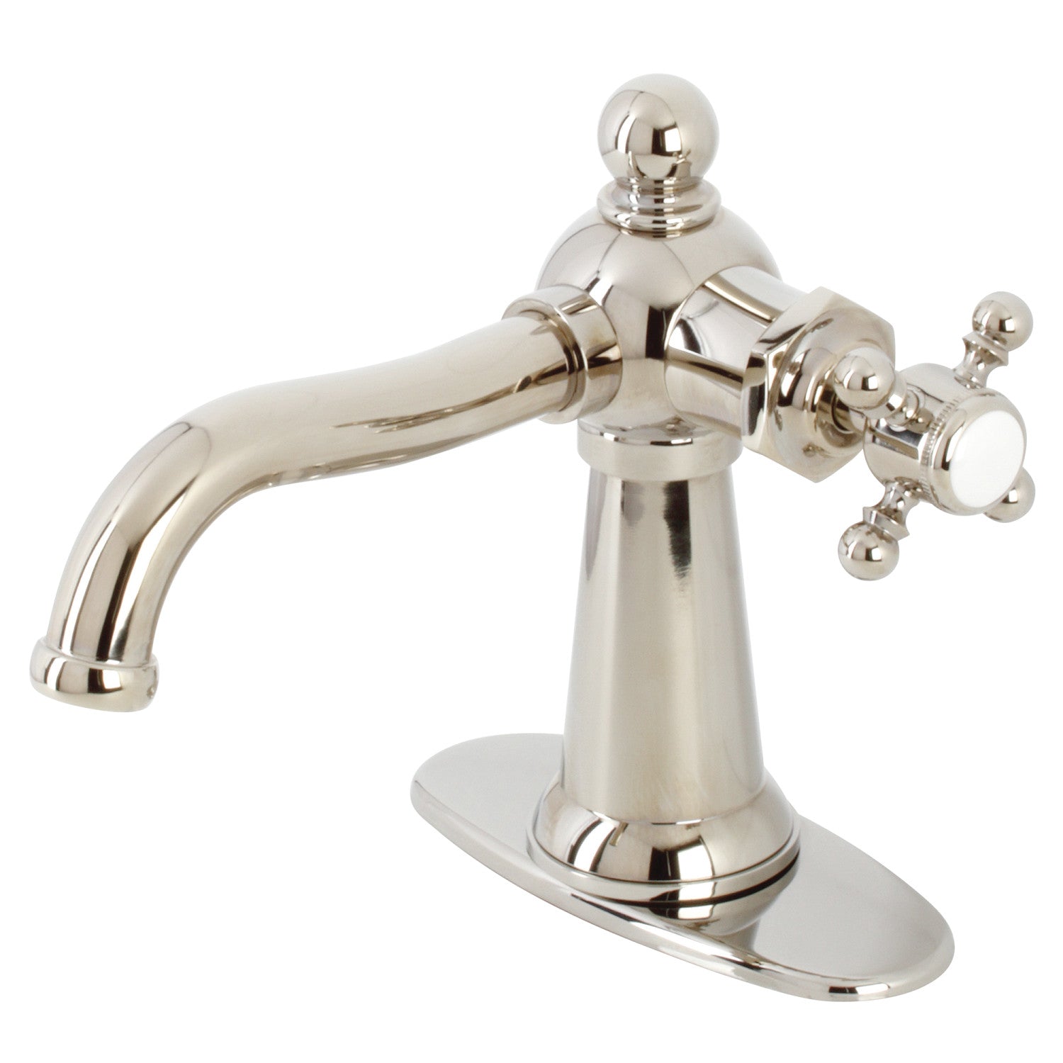 Kingston Heirloom KSD154BXPN - Nautical One-Handle 1-Hole Bathroom Faucet with Deck Plate and Push Pop-Up Drain, Polished Nickel — image 1